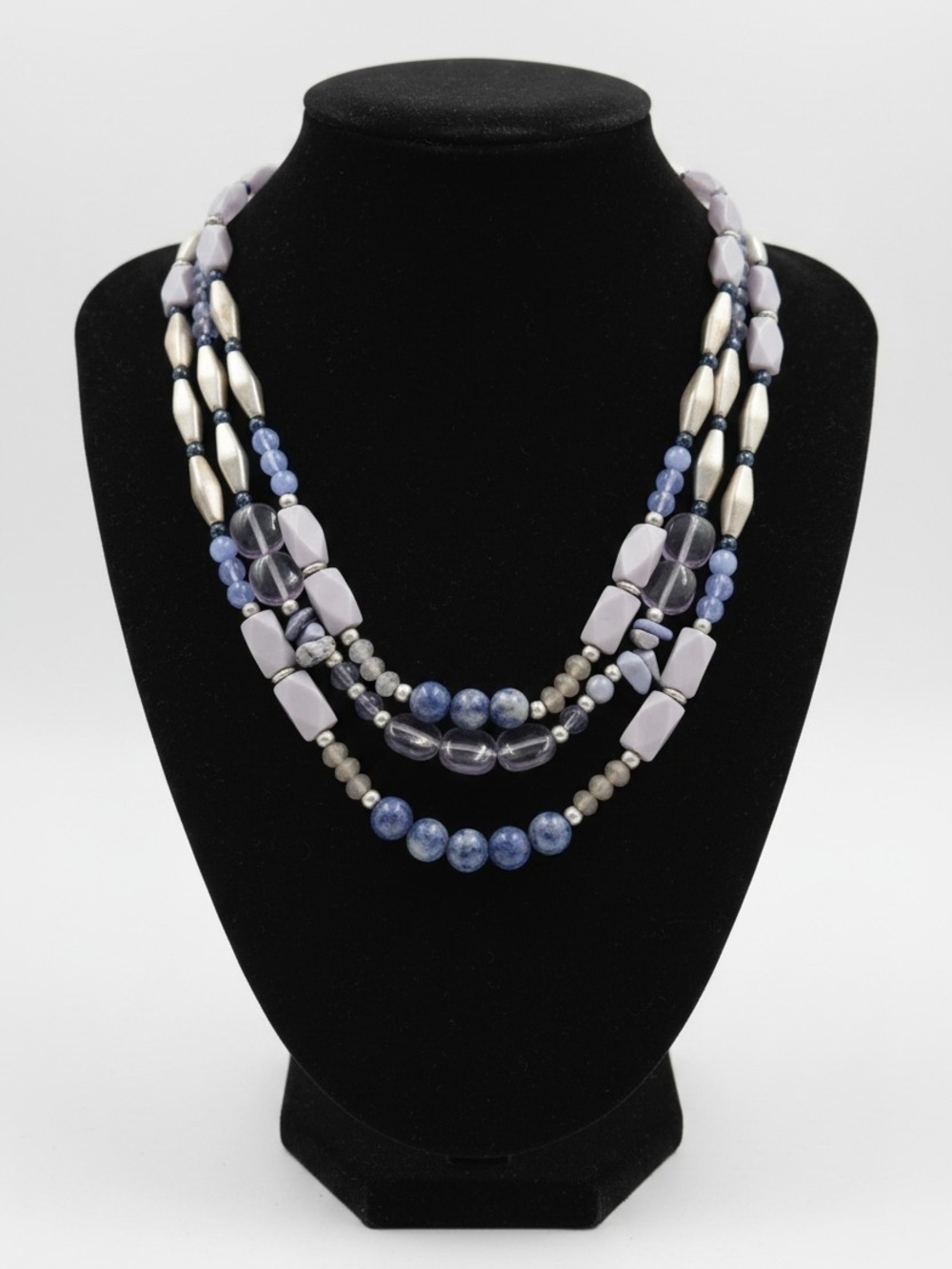 Layered Lavender and Blue Multi-Strand Beaded Necklace for Women